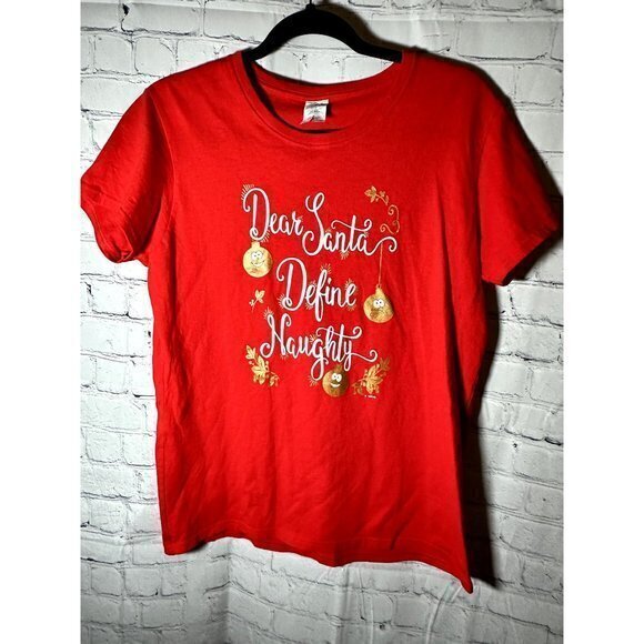 DEAR SANTA, DEFINE NAUGHTY LADIES RED SHORT‎ SLEEVE HOLIDAY SHIRT (L) EUC G-323 - Picture 1 of 4